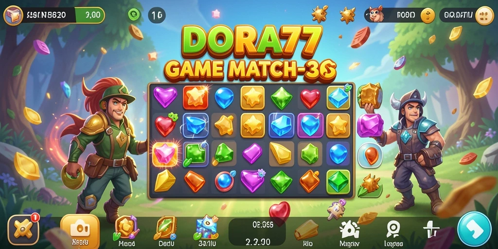 Gameplay seru DORA77 dengan kombinasi permata berwarna.