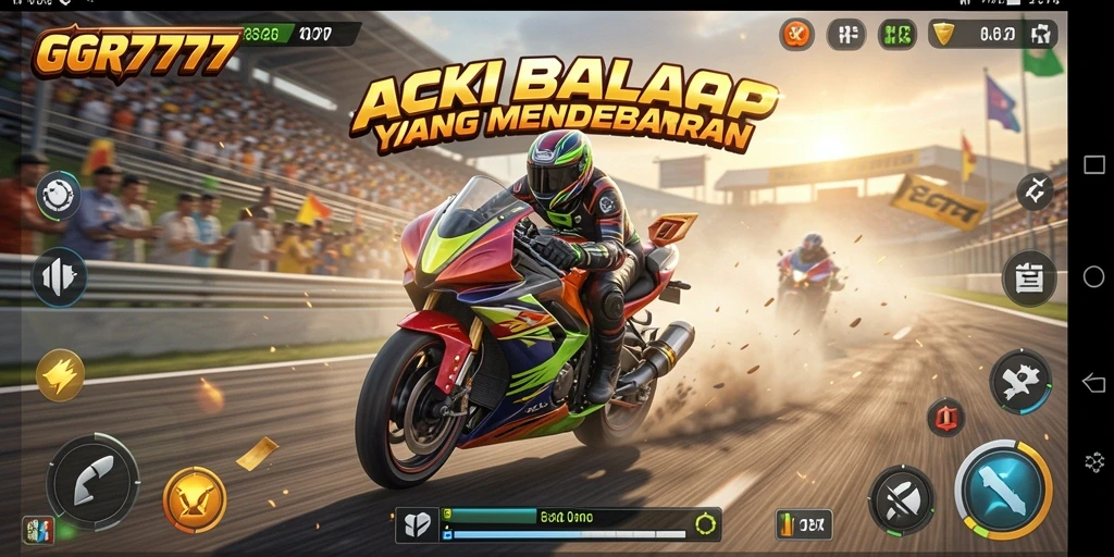 Screenshot utama GGR7777 menampilkan balapan yang mendebarkan dan mobil yang keren.