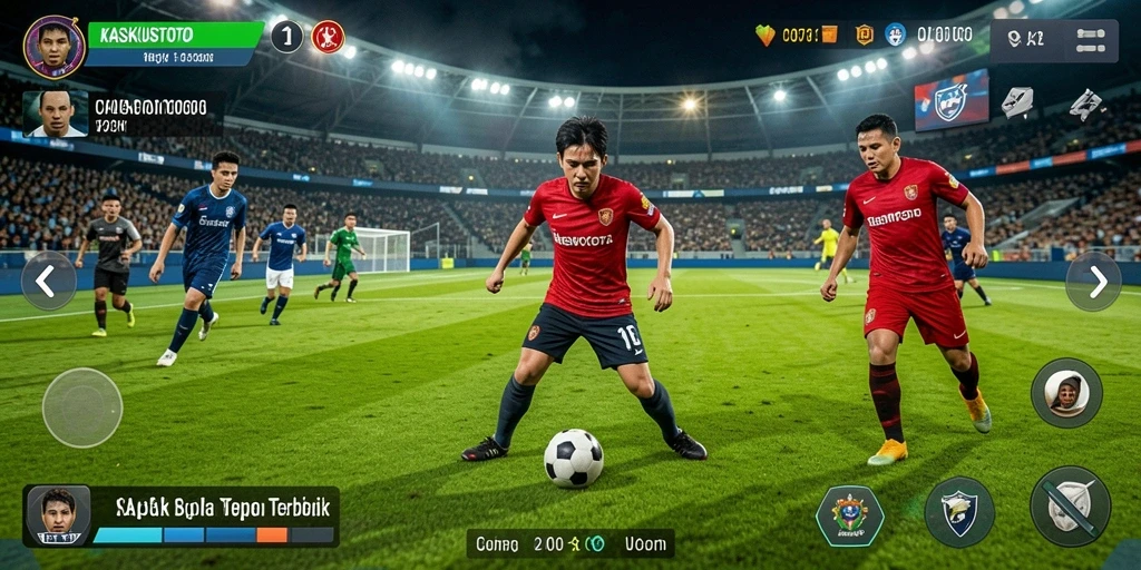 Tampilan gameplay KASKUSTOTO yang mendebarkan dan menampilkan aksi sepak bola.