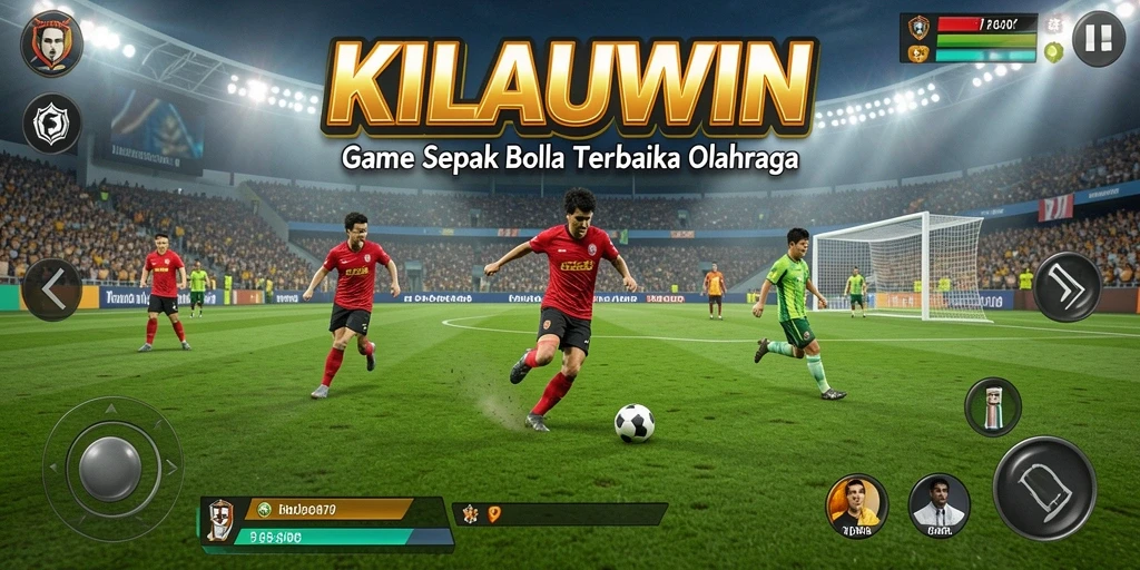 Tangkapan layar gameplay KILAUWIN menampilkan aksi pertandingan sepak bola yang seru.