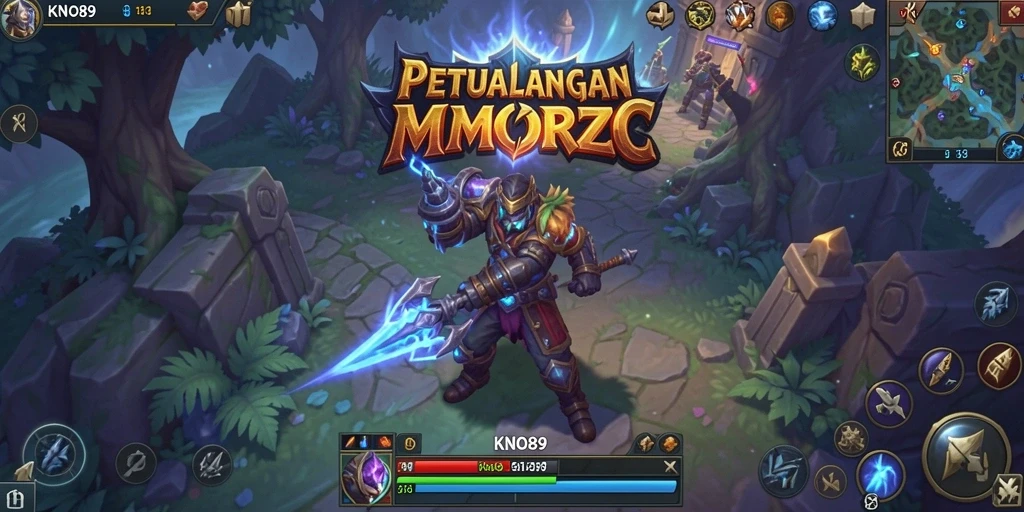 Tangkapan layar KNO89 menampilkan pertarungan epik dan lingkungan fantastis dari gameplay MMORPG.