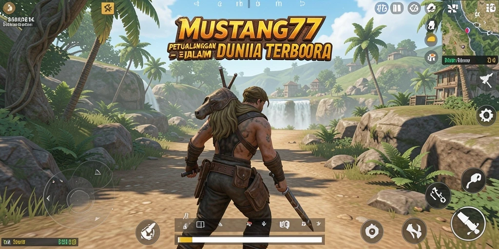 Screenshot gameplay MUSTANG77 menunjukkan dunia terbuka yang luas dan interaktif.
