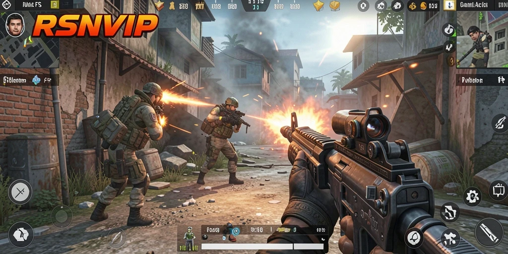 Screenshot gameplay RSNVIP yang menampilkan aksi tembak-tembakan yang mendebarkan.