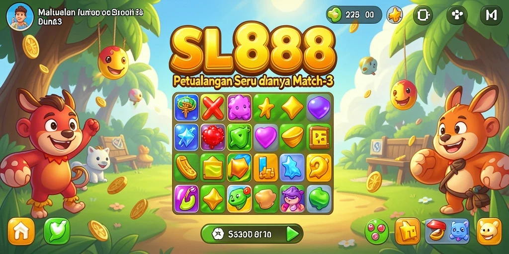 Tangkapan layar SL888 menunjukkan gameplay Match-3 yang seru dan berwarna.