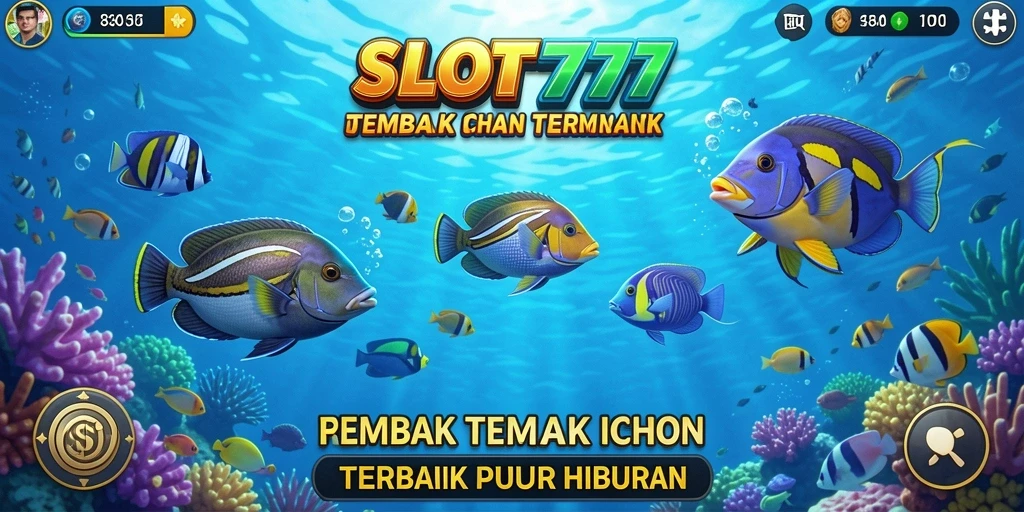 Screenshot menunjukkan gameplay menembak ikan di SLOT777.