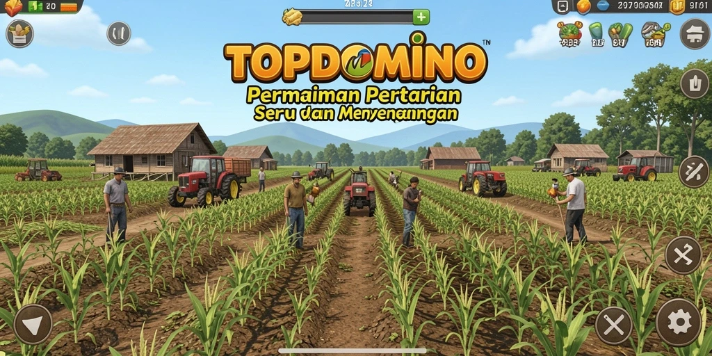 Tampilan gameplay menarik dari TOPDOMINO dengan elemen pertanian yang seru.